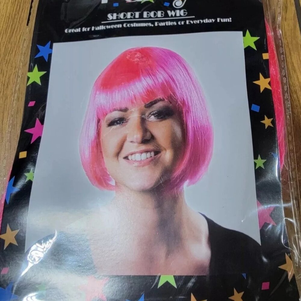 Pink Bob Wig Adult Short Halloween Costume Party Role Play Imagine Team Spirit